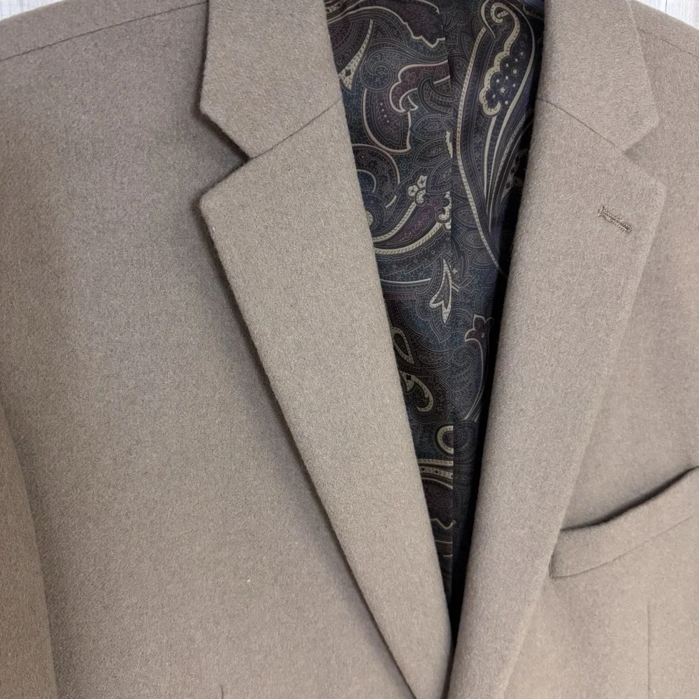Lauren Ralph Lauren Blazer/Jacket Mens 46L Beige Solid Soft Cashmere Two Buttons